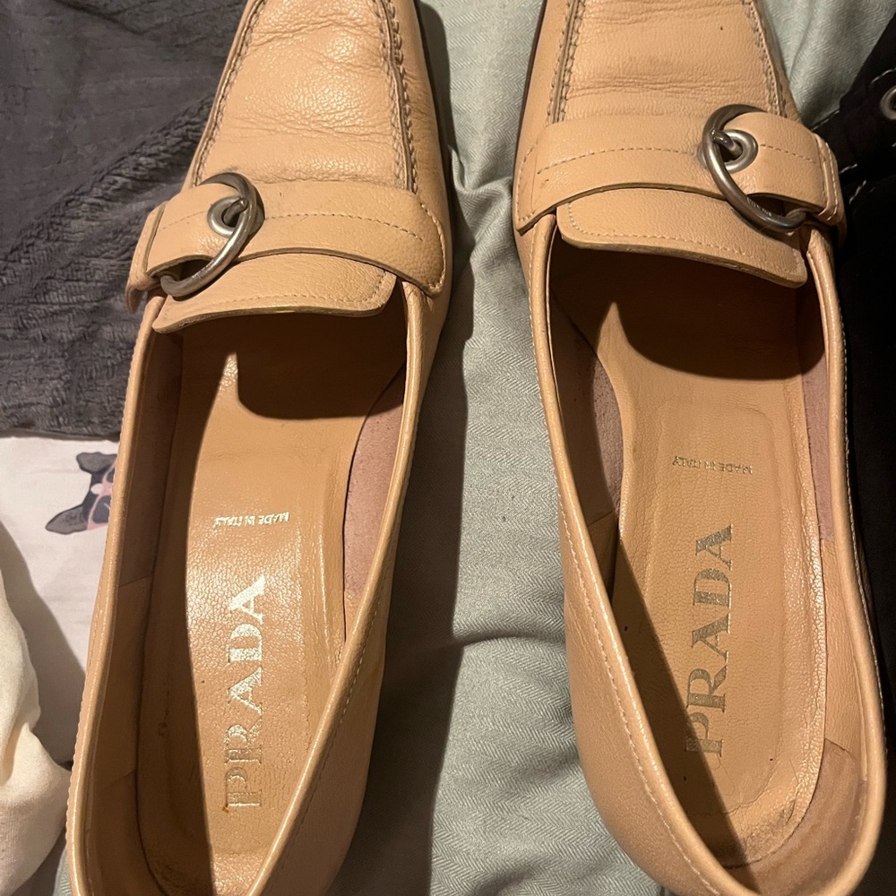 Prada Women's Beige Leather Loafers